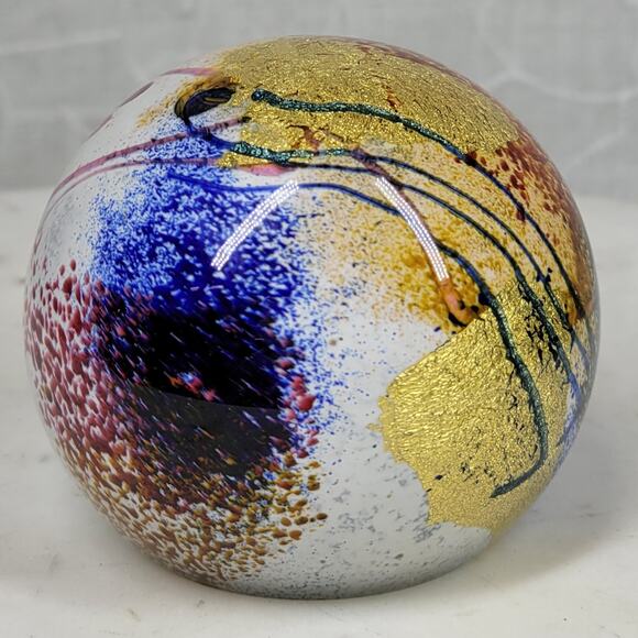 VTG Earl O James Paperweight 3" Blue Gold Flecks Handblown Art Glass Signed '99 - Picture 16 of 16